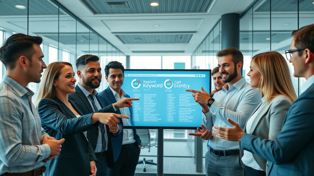 modern digital marketing team engaged in keyword advertising strategy with exclusive keyword data