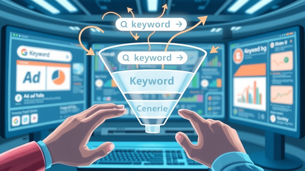 digital marketing dashboard showing keyword targeting and ad group performance for exclusive keyword advertising