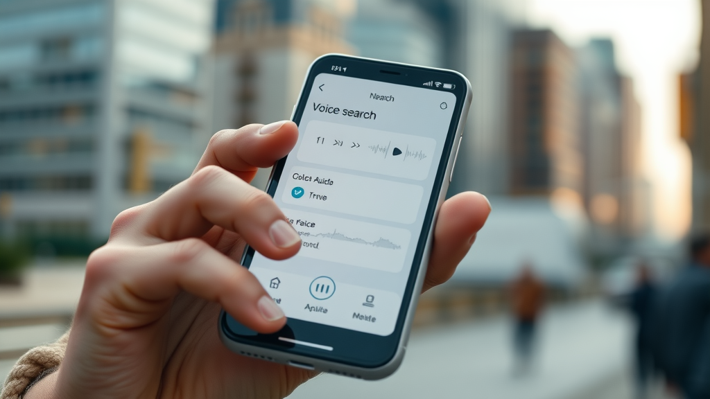 modern smartphone showing voice search interface, key for optimizing how to make content that is found with ai search