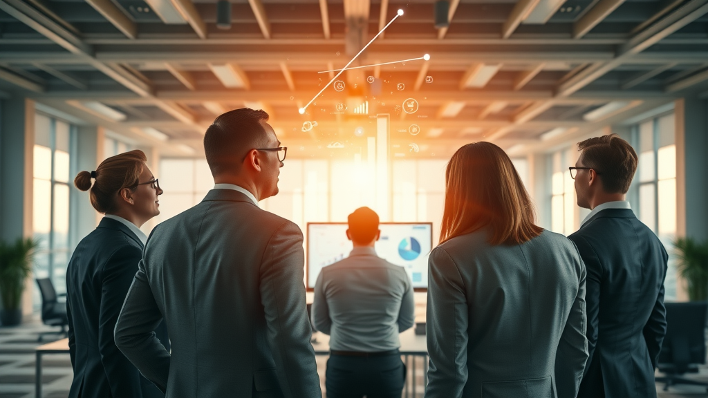forward-looking business team envisioning the future of AI-driven search, connecting with how to make content that is found with ai search