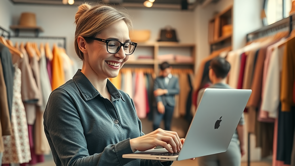 boutique owner reviewing email newsletter analytics, email marketing for small businesses