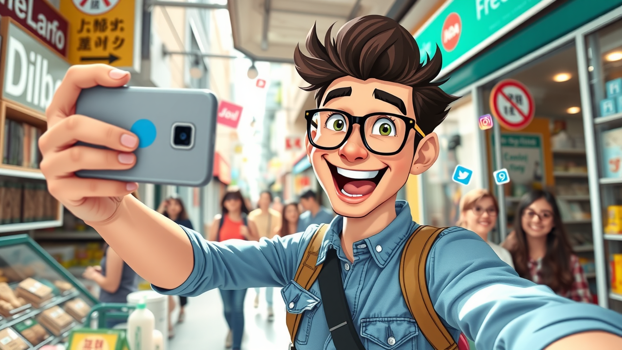 local influencer taking selfie in a small business, online PR and influencer marketing