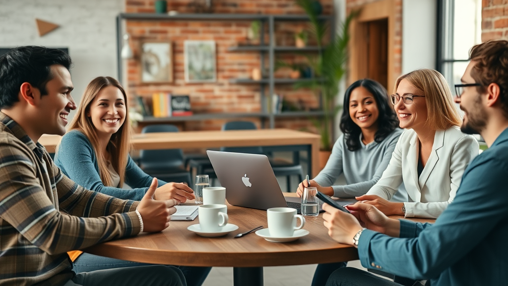small business owners sharing digital marketing ideas, online presence strategies