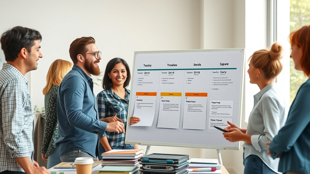 Organizing coach leads group in creating structured plans on timeline board