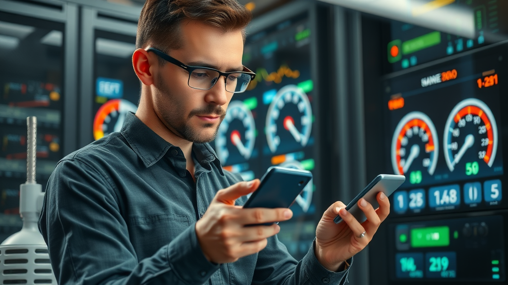 technical SEO specialist optimizing website for top 10 serp ranking, server speed, mobile phone, performance dials for search engine result page