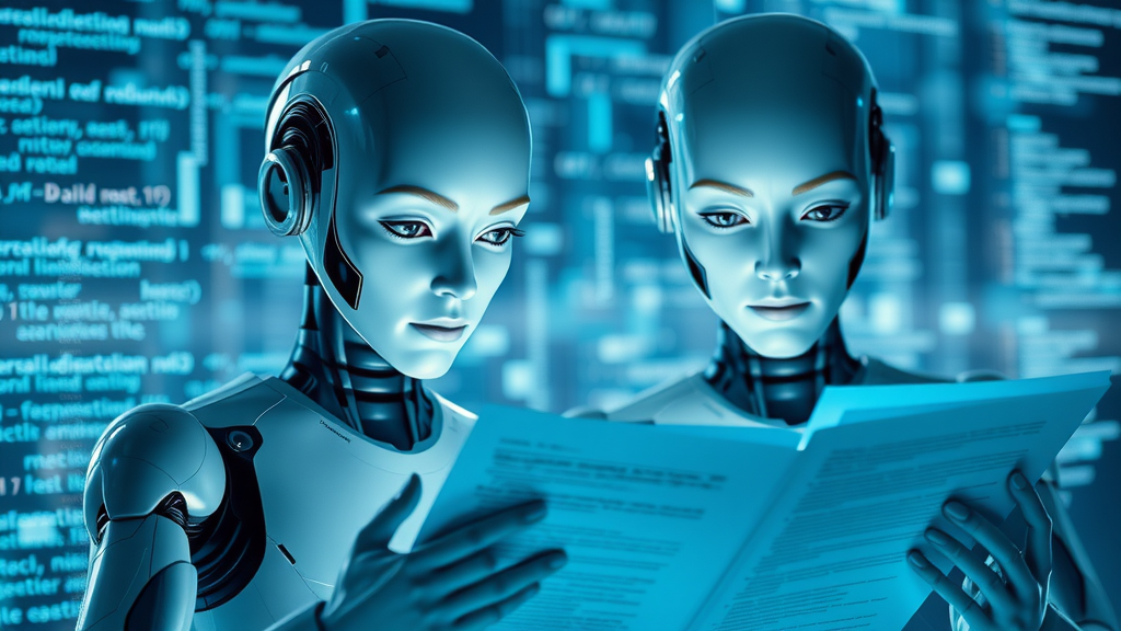 Futuristic concept of AI models analyzing academic texts for citations, visualizing algorithms and data highlights related to ai citation and ai search.