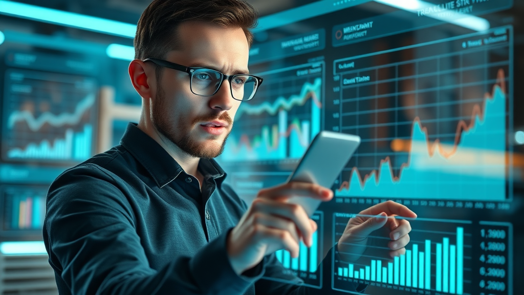 digital marketer monitoring website analytics and traffic to website trends in cozy office