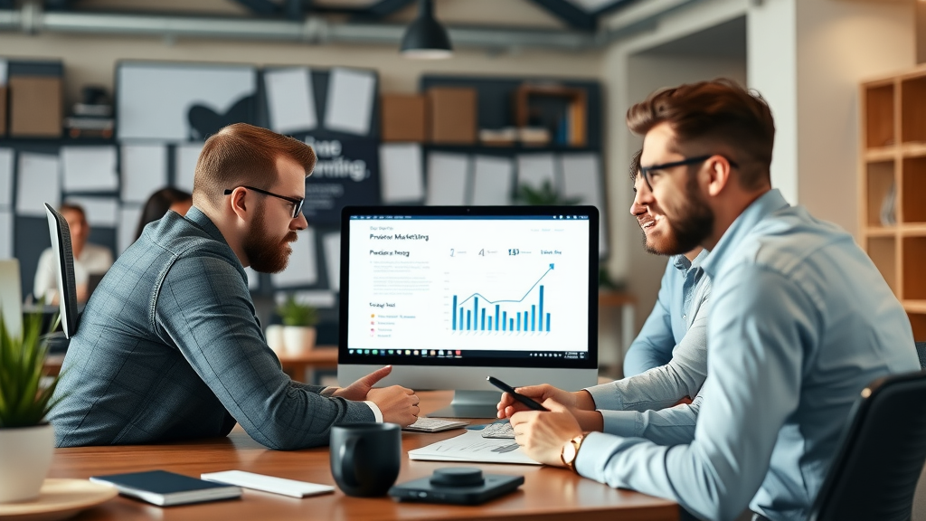digital marketing team strategizing proven methods for driving high traffic to website via email and seo in a tech workspace