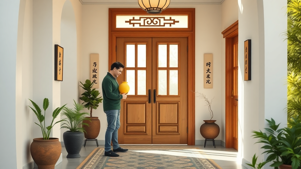harmonious feng shui entryway with plants and natural light for home energy