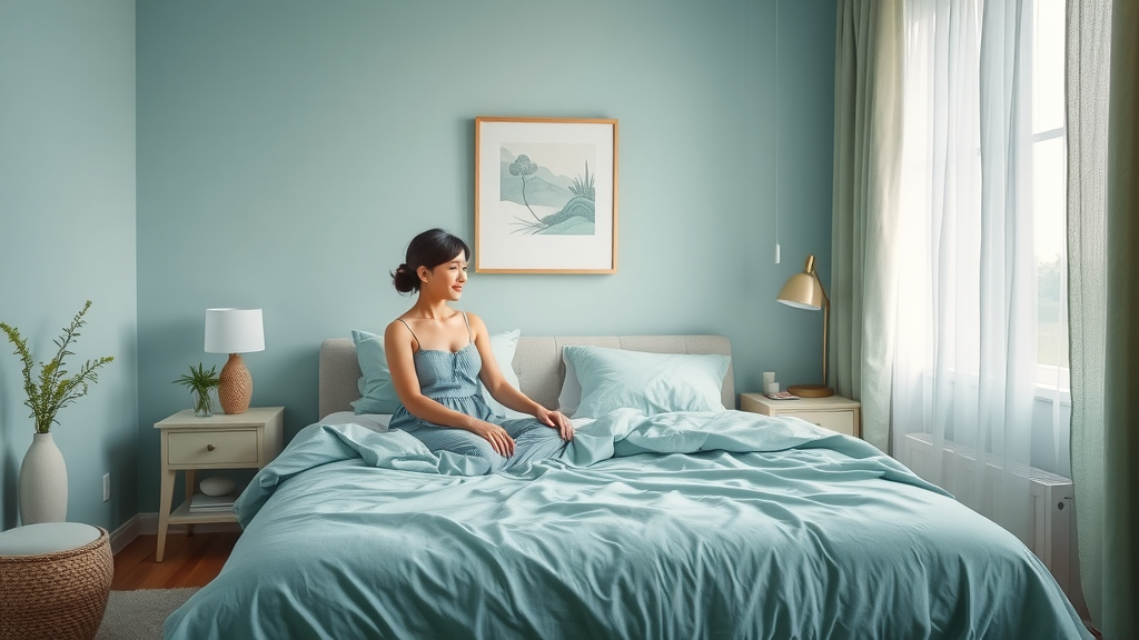 feng shui bedroom with soothing colors and peaceful balanced arrangement