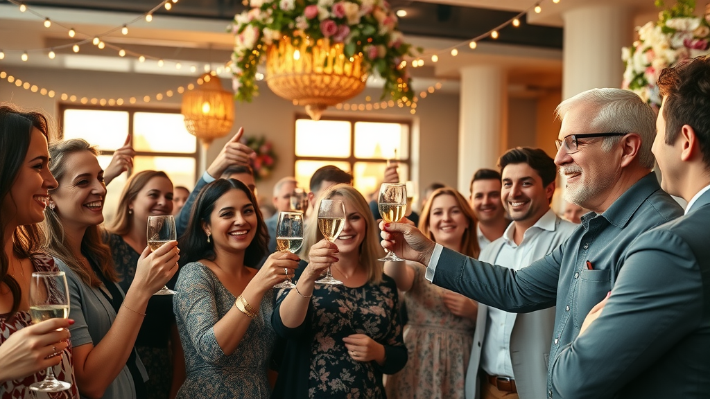 Guests celebrating success of expert event planning at vibrant gathering