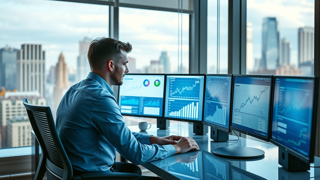 Modern digital marketing workspace analyzing traffic to website data