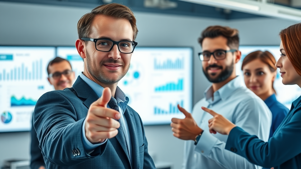 Clean infographic display with professional, organized faces pointing at charts about making content go vira in a creative agency office