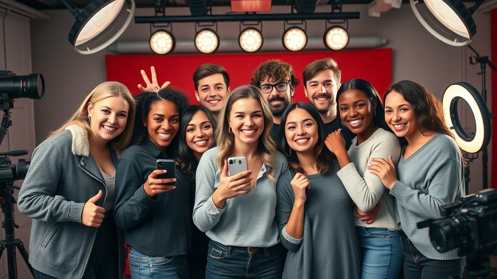 Powerful influencer team collaborating in a photo studio for creating viral content and making content go vira