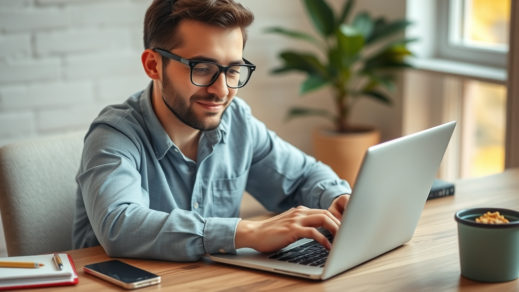 Professional digital marketer drafting personalized outreach email for broken link building, well-organized workspace, visible email compose window, soft earthy tones, photorealistic.