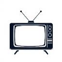 Orange and white advertising icon featuring a TV outline.